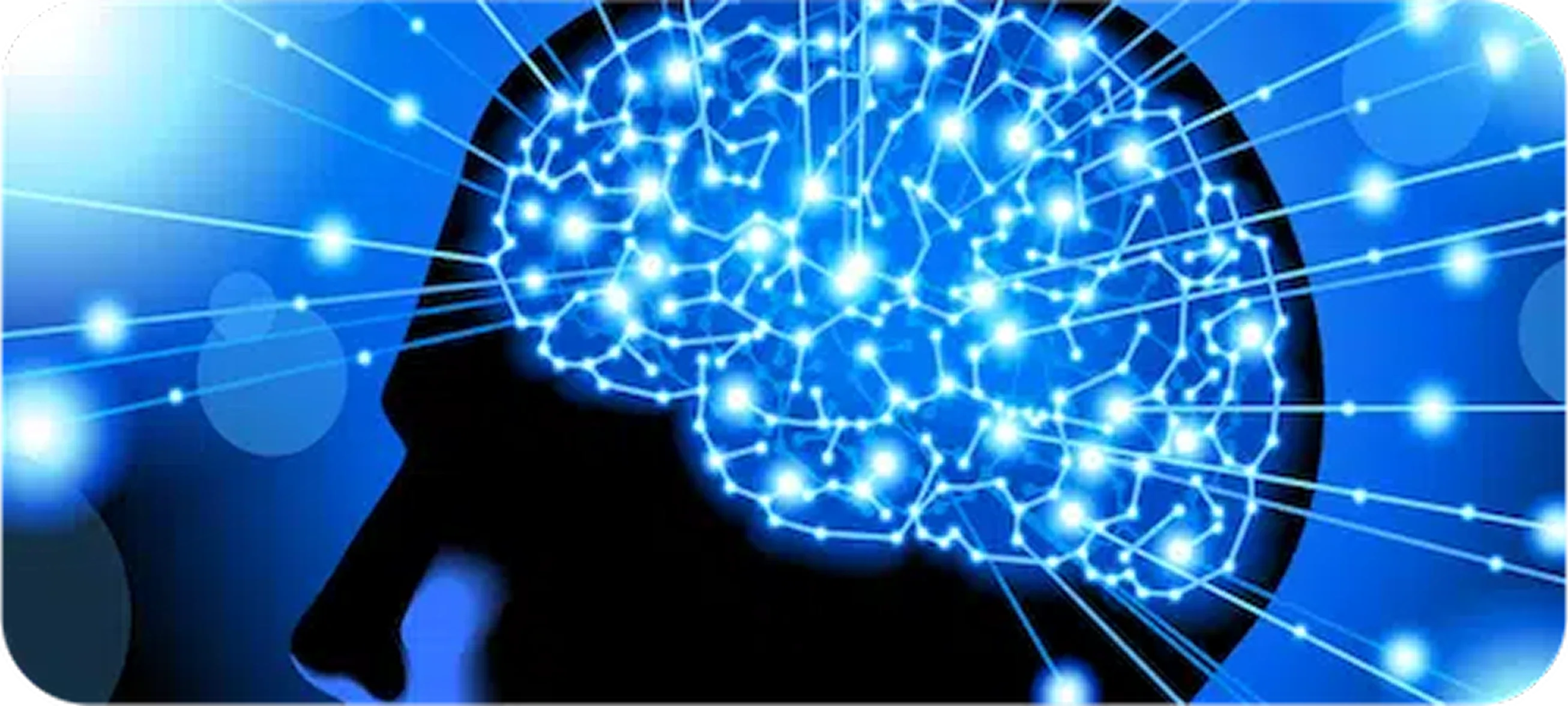 Illustrierte Seitenansicht eines Kopfes mit einem hell aufleuchtenden, vernetzten Gehirn – Symbol für neuronale Aktivität und mentale Stärke bei der Raucherentwöhnung mit Asmoken.